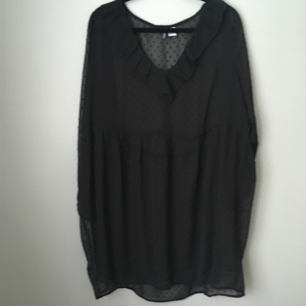 H & M black dotted semi sheer long sleeve dress
